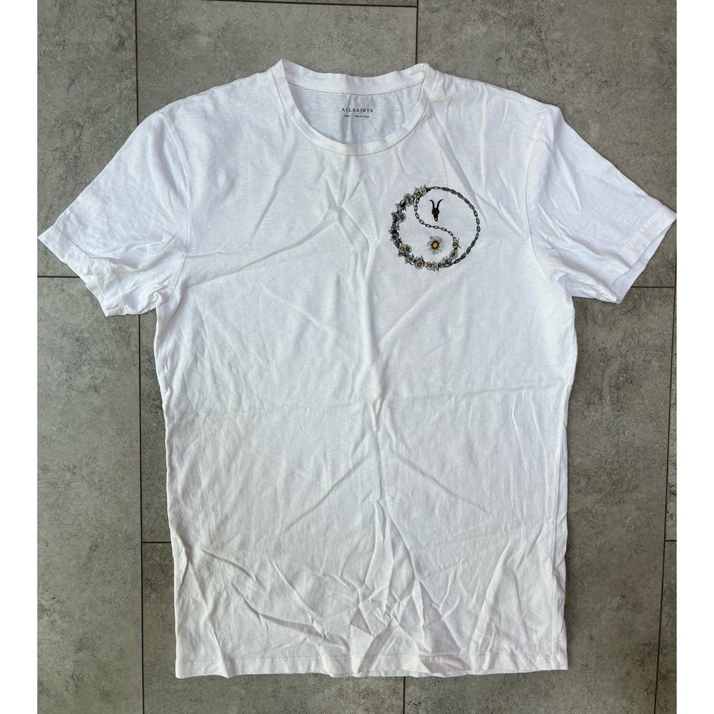 AllSaints Western Longhorn Graphic Small White Floral Cow Skull Boho